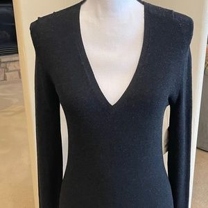 Charcoal gray deep “V” neck Theory sweater